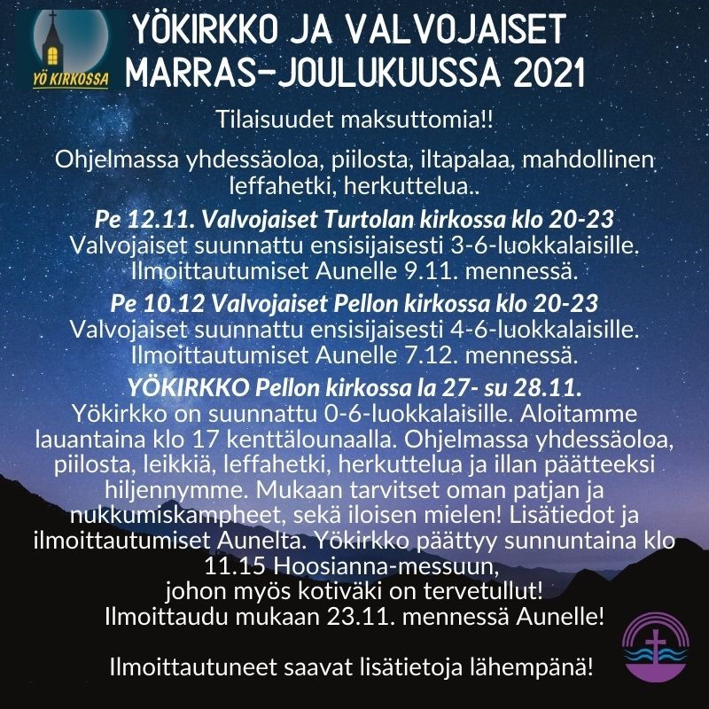 Yökirkon ja valvojaisten mainos.