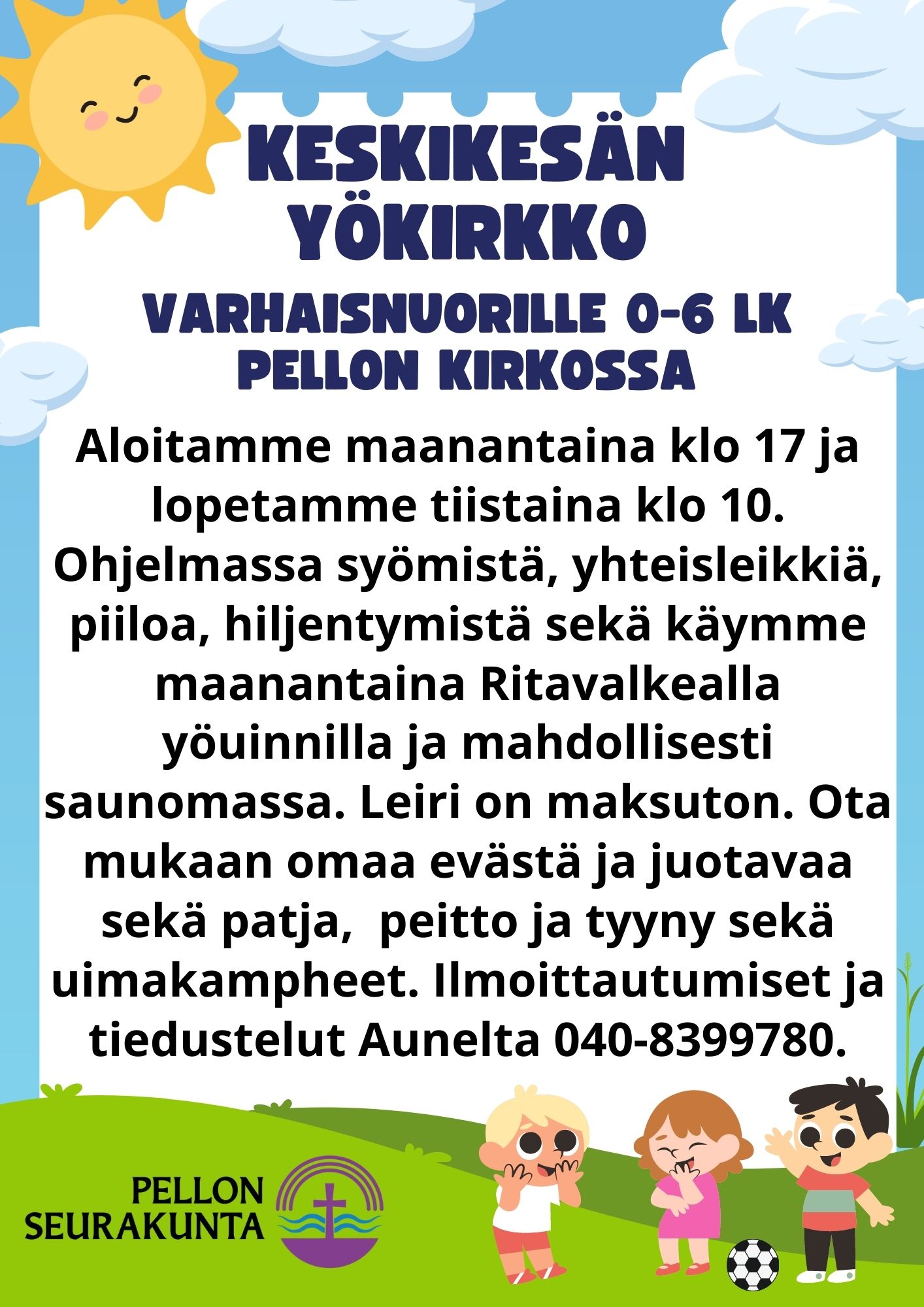 Yökirkko Pellon kirkossa varhaisnuorille ilmoitus.